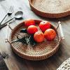 imageDECRAFTS Round Rattan Tray Woven Bread Basket with Handles Small Cracker Tray for Serving Dinner Parties Coffee Table Tea Natural 11 inches Diameter11 inch