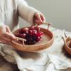 imageDECRAFTS Round Rattan Tray Woven Bread Basket with Handles Small Cracker Tray for Serving Dinner Parties Coffee Table Tea Natural 11 inches Diameter126 inch