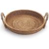 imageRattan Round Fruit Basket for Table Wicker Bread Tray with Handle for Serving Food Crackers Snacks 11inch D x 18inch HNatural