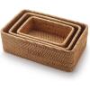 imageRound Rattan Fruit Baskets Woven Storage Bowls Key Holder Stackable for Shelf Kitchen Tabletop Natural Set of 3Rectangular