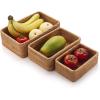 imageRound Rattan Fruit Baskets Woven Storage Bowls Key Holder Stackable for Shelf Kitchen Tabletop Natural Set of 3Rectangular