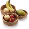 imageRound Rattan Fruit Baskets Woven Storage Bowls Key Holder Stackable for Shelf Kitchen Tabletop Natural Set of 3Round