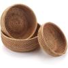 imageRound Rattan Fruit Baskets Woven Storage Bowls Key Holder Stackable for Shelf Kitchen Tabletop Natural Set of 3Round