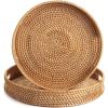 imageRound Rattan Serving Tray Decorative Woven Ottoman Trays with Handles for Coffee Table Natural Small 118 inch x 24 inchNatural