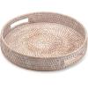 imageRound Rattan Serving Tray Decorative Woven Ottoman Trays with Handles for Coffee Table Natural Small 118 inch x 24 inchWhitewash