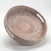 imageRound Rattan Serving Tray Decorative Woven Ottoman Trays with Handles for Coffee Table Natural Small 118 inch x 24 inchWhitewash