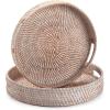 imageRound Rattan Serving Tray Decorative Woven Ottoman Trays with Handles for Coffee Table Natural Small 118 inch x 24 inchWhitewash