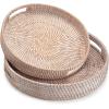 imageRound Rattan Serving Tray Decorative Woven Ottoman Trays with Handles for Coffee Table Natural Small 118 inch x 24 inchWhitewash
