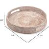 imageRound Rattan Serving Tray Decorative Woven Ottoman Trays with Handles for Coffee Table Natural Small 118 inch x 24 inchWhitewash