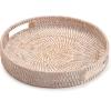imageRound Rattan Serving Tray Decorative Woven Ottoman Trays with Handles for Coffee Table Natural Small 118 inch x 24 inchWhitewash