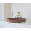 imageRound Rattan Woven Serving Tray with Handles Ottoman Tray for Breakfast Drinks Snacks for Coffee Table Home Decorative Honey Brown 138quotx2quotHoney Brown