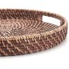 imageRound Rattan Woven Serving Tray with Handles Ottoman Tray for Breakfast Drinks Snacks for Coffee Table Home Decorative Honey Brown 138quotx2quotHoney Brown