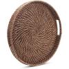 imageRound Rattan Woven Serving Tray with Handles Ottoman Tray for Breakfast Drinks Snacks for Coffee Table Home Decorative Honey Brown 138quotx2quotHoney Brown