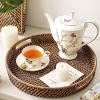 imageRound Rattan Woven Serving Tray with Handles Ottoman Tray for Breakfast Drinks Snacks for Coffee Table Home Decorative Honey Brown 138quotx2quotHoney Brown