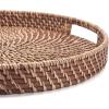 imageRound Rattan Woven Serving Tray with Handles Ottoman Tray for Breakfast Drinks Snacks for Coffee Table Home Decorative Honey Brown 138quotx2quotHoney Brown