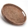 imageRound Rattan Woven Serving Tray with Handles Ottoman Tray for Breakfast Drinks Snacks for Coffee Table Home Decorative Honey Brown 138quotx2quotHoney Brown