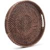 imageRound Rattan Woven Serving Tray with Handles Ottoman Tray for Breakfast Drinks Snacks for Coffee Table Home Decorative Honey Brown 138quotx2quotHoney Brown