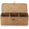 imageSeagrass Storage Basket with Lid Rectangular Small Woven Shelf Baskets with Sections for Organize Snack Toys WhitewashNatural 3 Sections