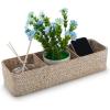 imageSeagrass Storage Basket with Lid Rectangular Small Woven Shelf Baskets with Sections for Organize Snack Toys WhitewashWhitewash 3 Sections without Lid