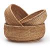 imageRound Rattan Fruit Baskets Woven Storage Bowls Key Holder Stackable for Shelf Kitchen Tabletop Natural Set of 3Round