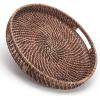 imageRound Rattan Woven Serving Tray with Handles Ottoman Tray for Breakfast Drinks Snacks for Coffee Table Home Decorative Honey Brown 138quotx2quotHoney Brown