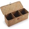 imageSeagrass Storage Basket with Lid Rectangular Small Woven Shelf Baskets with Sections for Organize Snack Toys WhitewashNatural 3 Sections