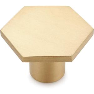 imageDECRAFTS 10PCS Brushed Brass Gold Decorative Cabinet Knobs Solid Pure Copper Kitchen Hardware Cupboard Drawer Dresser Pulls Hexagon
