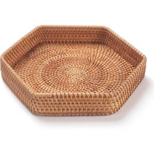 imageDECRAFTS Hexagon Rattan Serving Tray for Coffee Table Woven Decorative Basket Trays for Ottoman Natural 98inch x 2inch98 x 98 x 2