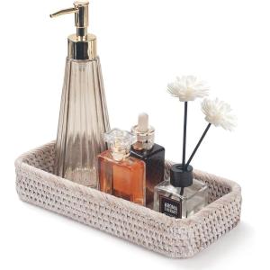imageRattan Bathroom Vanity Trays Toilet Tank Baskets Long Narrow Hand Towel Storage Basket for Storage Decorative Honey Brown 102 x 49 x 18 inchWhitewash