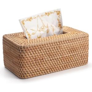 imageRattan Tissue Box Cover Natural Woven Facial Napkin Holder Rectangular 10 x 61 x 41 Inch WhiteNatural