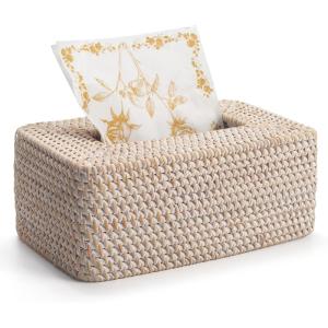 imageRattan Tissue Box Cover Natural Woven Facial Napkin Holder Rectangular 10 x 61 x 41 Inch WhiteWhite