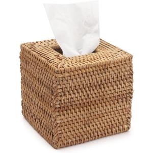 imageRattan Tissue Box Cover Natural Woven Facial Napkin Holder Square Honey Brown 55x55x59 InchNatural
