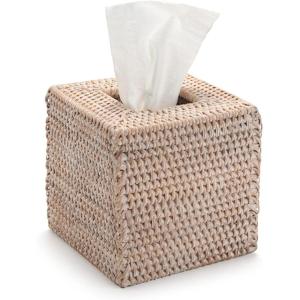imageRattan Tissue Box Cover Natural Woven Facial Napkin Holder Square Honey Brown 55x55x59 InchWhite