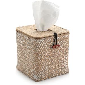 imageSeagrass Square Tissue Box Cover Woven Napkin Holder Decorative for Bathroom Farmhouse Coffee 55 x 55 x 55 InchWhitewash
