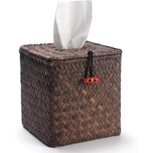imageSeagrass Square Tissue Box Cover Woven Napkin Holder Decorative for Bathroom Farmhouse Whitewash 55 x 55 x 55 InchCoffee