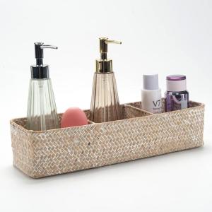imageSeagrass Storage Basket with Lid Rectangular Small Woven Shelf Baskets with Sections for Organize Snack Toys WhitewashWhitewash 3 Sections without Lid