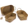 imageSeagrass Woven Baskets for Storage Natural Shelf Basket with Handle for Organizer Stackable Oval Set of 3 LargeMediumSmallNatural