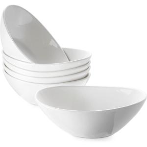 imageDOWAN White Cereal bowls 16 Ounces Ceramic Dessert Bowls Set of 6 Oval Ice Cream Bowls for Cereal Snack Dessert Pasta and Side Dish Microwave ampamp Dishwasher Safe Good Size for Garden Tea Parties7 inches
