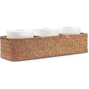 imageSeagrass Tank Basket for Toilet Paper 3 Sections Woven Storage Basket with Large Compartment Whitewash 165inch x 55inch x 35inchNatural