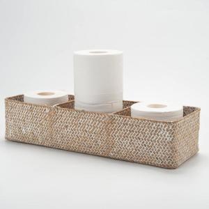 imageSeagrass Tank Basket for Toilet Paper 3 Sections Woven Storage Basket with Large Compartment Whitewash 165inch x 55inch x 35inchWhitewash
