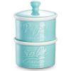 imageDOWAN Farmhouse 9 OZ Stacking Ceramic Salt and Pepper Bowls with Lid Turquoise Set of 2
