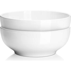 imageDOWAN Serving Bowls 95quot Large Salad Bowls for Entertaining Side Dishes Pho Pasta Centerpiece Bowls for Dinner Parties Kitchen Decor Microwave ampamp Dishwasher Safe White95 inches