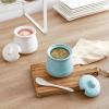 imageDOWAN Sugar Bowl with Lid and Spoon12OZ Ceramic Sugar Holder for Coffee Bar Countertop Sugar and Creamer Bowl Kitchen Accessories and Decor TealTeal