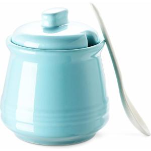 imageDOWAN Sugar Bowl with Lid and Spoon12OZ Ceramic Sugar Holder for Coffee Bar Countertop Sugar and Creamer Bowl Kitchen Accessories and Decor TealTeal