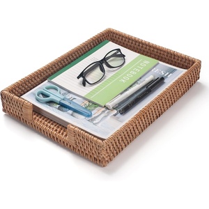 image:imageRattan Letter Tray for A4 File Woven Desk Tray Organizer for Paper Folder Mail Document Magazine Storage Basket for Office